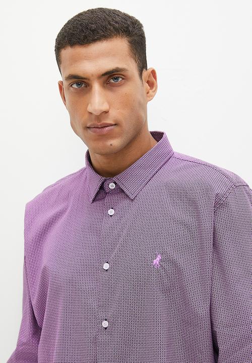 POLO - Mens micro geometric long sleeve shirt - pink