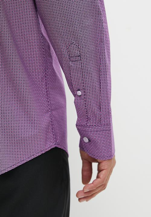 POLO - Mens micro geometric long sleeve shirt - pink