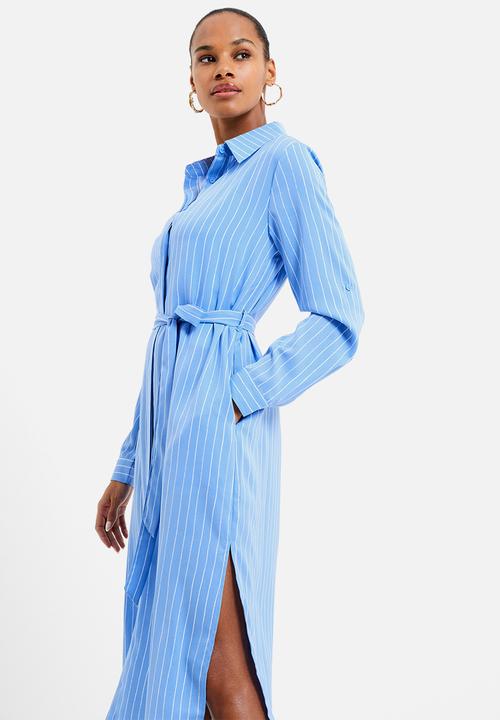 French Connection - Pinstripe button through shirt dress - tranquil/white
