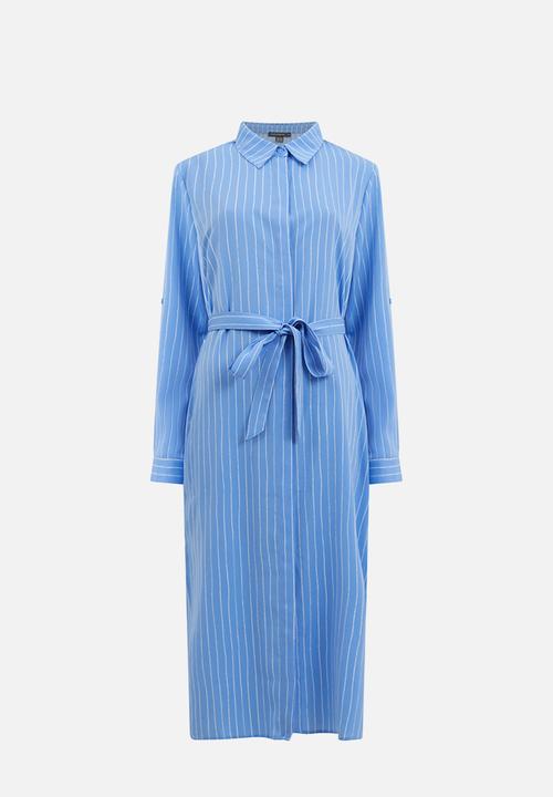 French Connection - Pinstripe button through shirt dress - tranquil/white