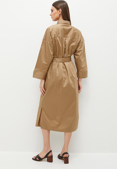 POLO - Womens long sleeve cotton dress - camel