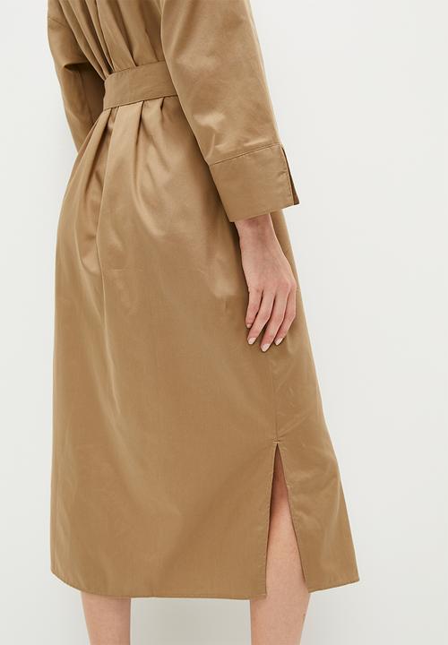 POLO - Womens long sleeve cotton dress - camel