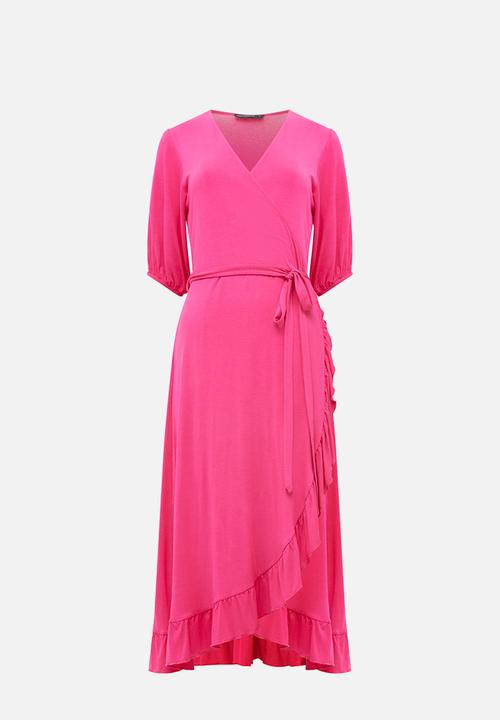 French Connection - Wrap frill midi dress - hot pink