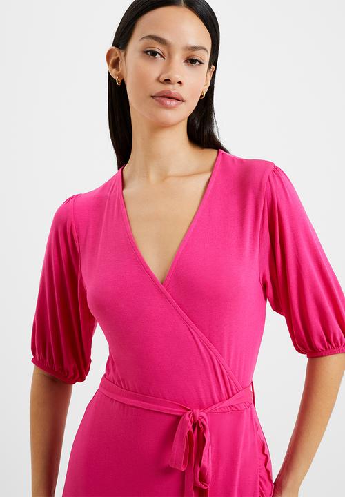 French Connection - Wrap frill midi dress - hot pink