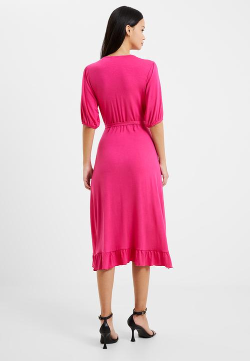 French Connection - Wrap frill midi dress - hot pink