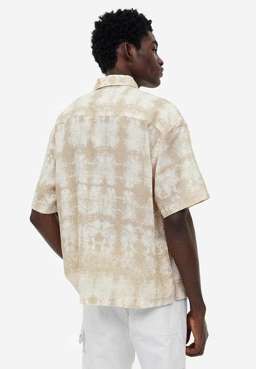 H&M - Relaxed fit short-sleeved linen-blend shirt - beige tie-dye