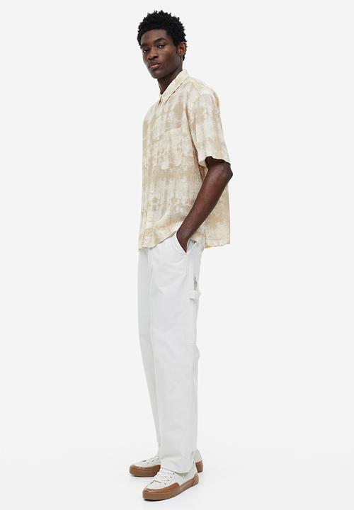 H&M - Relaxed fit short-sleeved linen-blend shirt - beige tie-dye