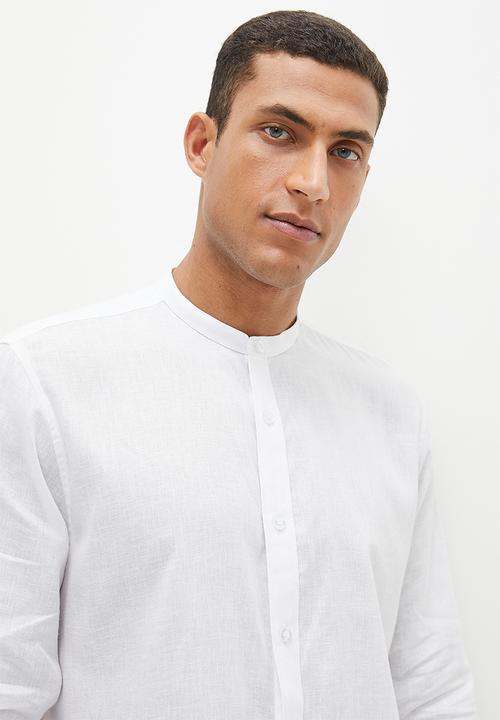 Lark & Crosse - Mandarin long sleeve linen shirt - white