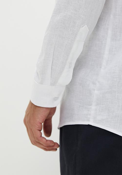 Lark & Crosse - Mandarin long sleeve linen shirt - white