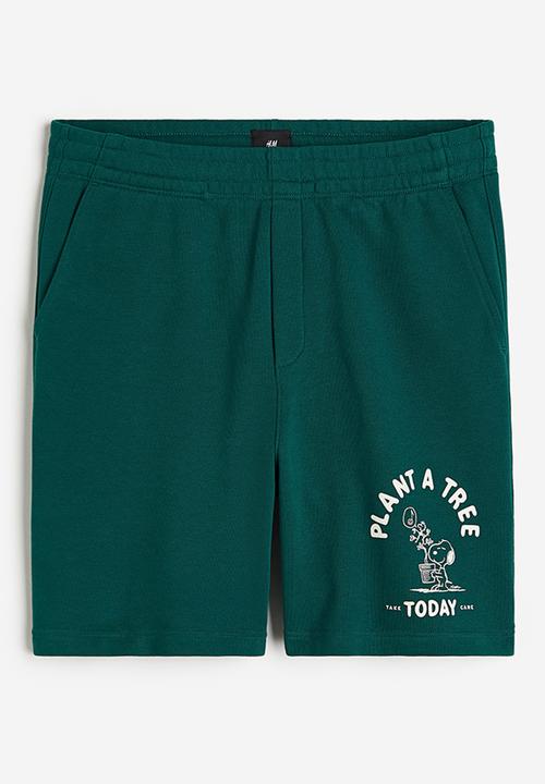 H&M - Relaxed fit printed sweat shorts - dark green snoopy