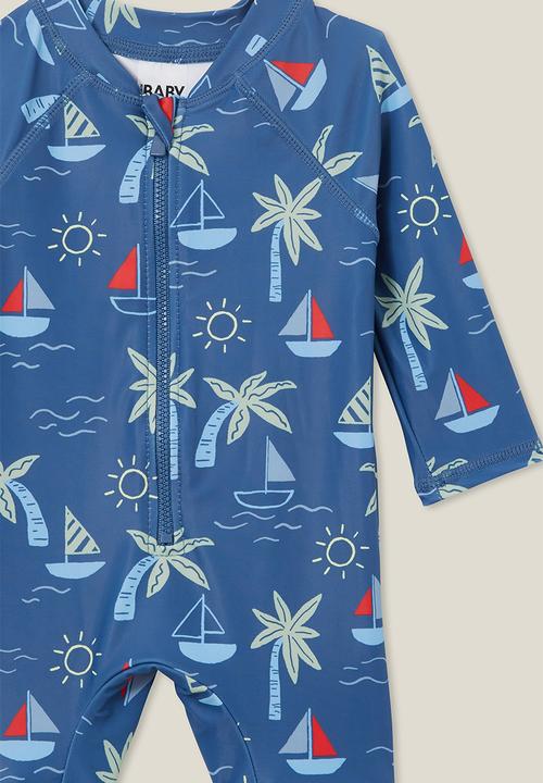 Cotton On - Cameron long sleeve swimsuit - petty blue/sail away
