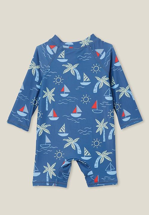 Cotton On - Cameron long sleeve swimsuit - petty blue/sail away