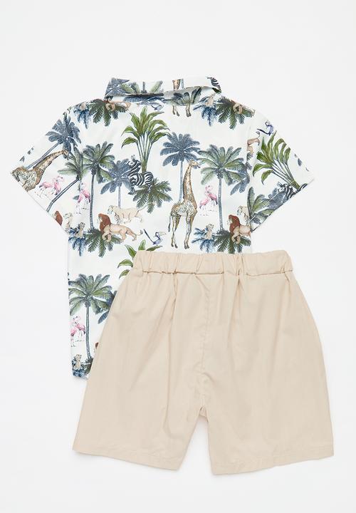 Pop Candy - Shirt & shorts set - beige & white