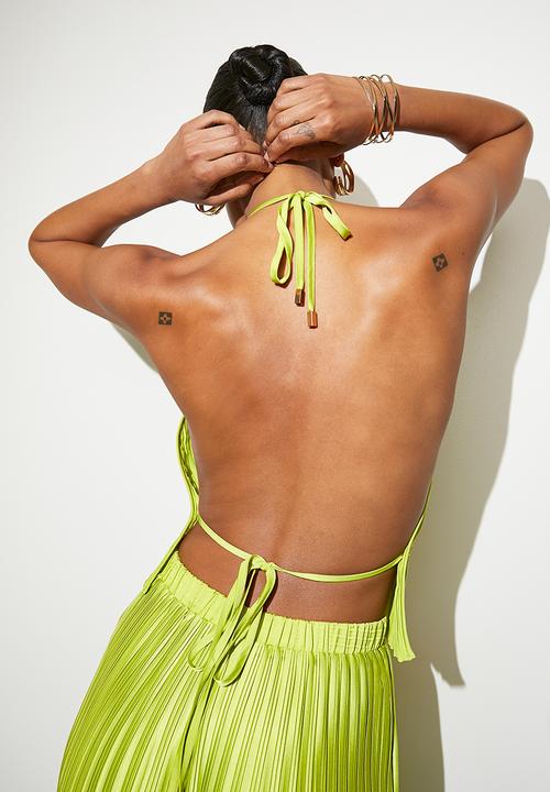 VELVET - Cropped plisse halter (co-ord) - lime