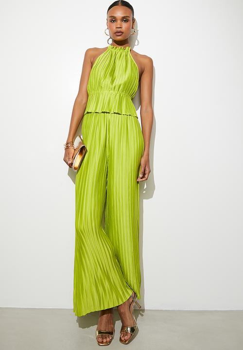 VELVET - Cropped plisse halter (co-ord) - lime