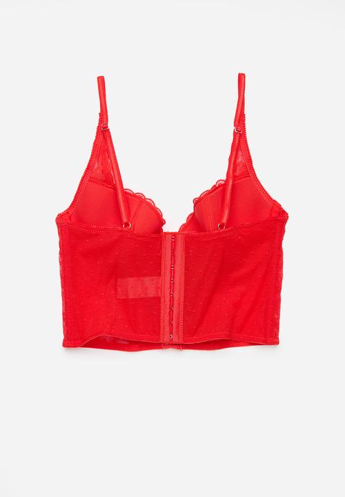 Cotton On - Aurora Lace Tie Up Corset - Crimson Red