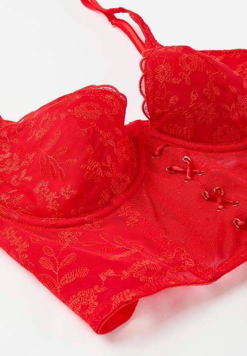 Cotton On - Aurora Lace Tie Up Corset - Crimson Red