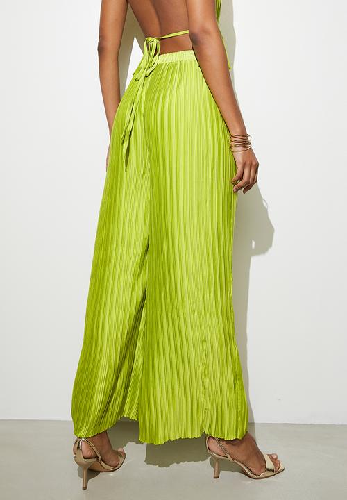 VELVET - Co-ord plisse wide leg - lime