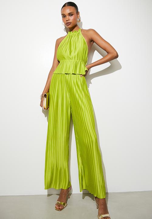 VELVET - Co-ord plisse wide leg - lime