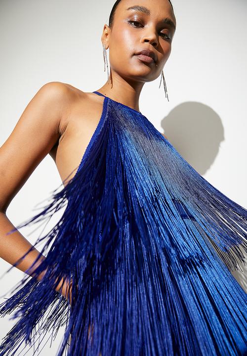 VELVET - Fringe mini shift dress - cobalt