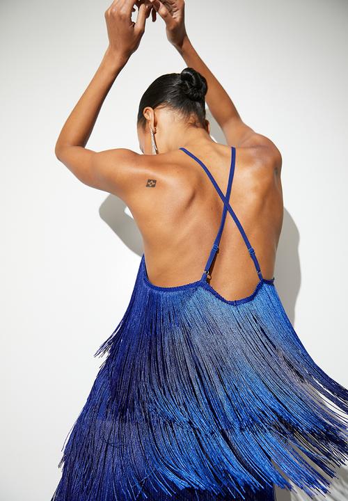 VELVET - Fringe mini shift dress - cobalt