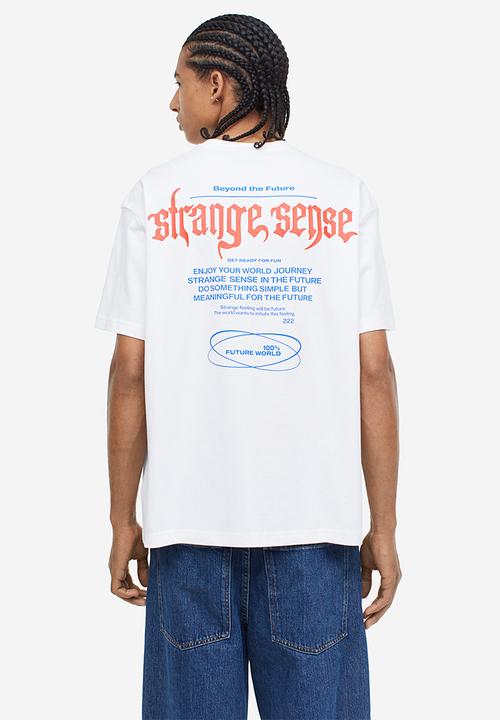 H&M - Relaxed fit printed T-shirt - white strange sense