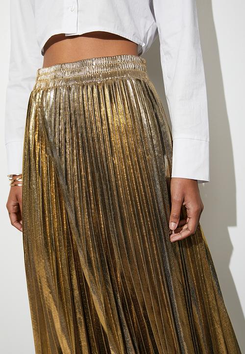 VELVET - Metallic modaxi pleated skirt - gold