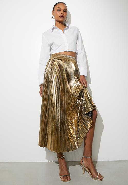 VELVET - Metallic modaxi pleated skirt - gold