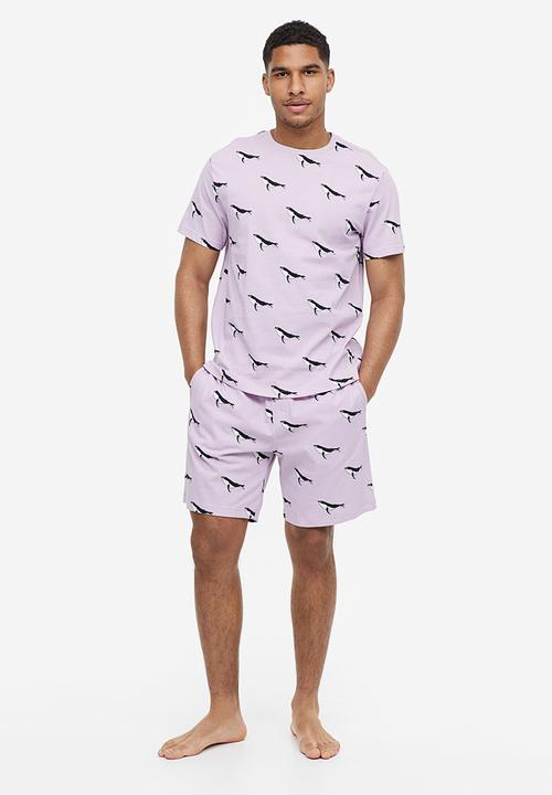 H&M - Regular fit pyjama t-shirt and shorts - light purple orcas -