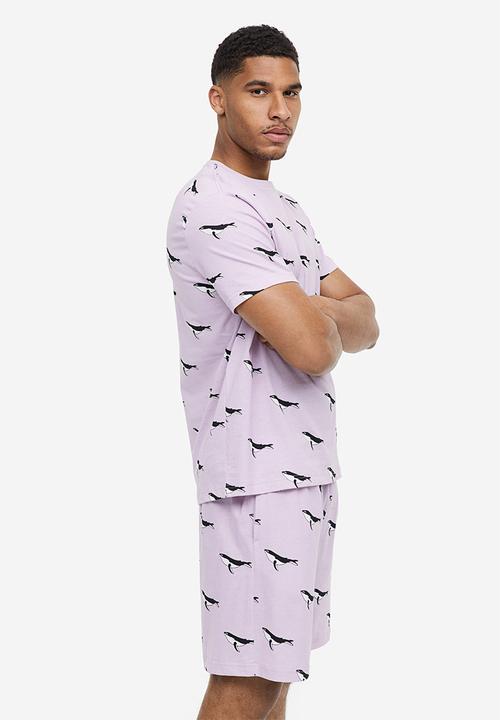 H&M - Regular fit pyjama t-shirt and shorts - light purple orcas -