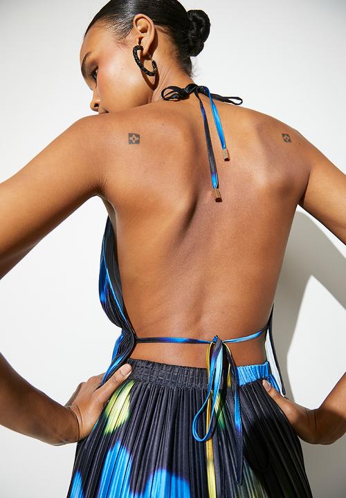 VELVET - Cropped plisse halter (co-ord) - print