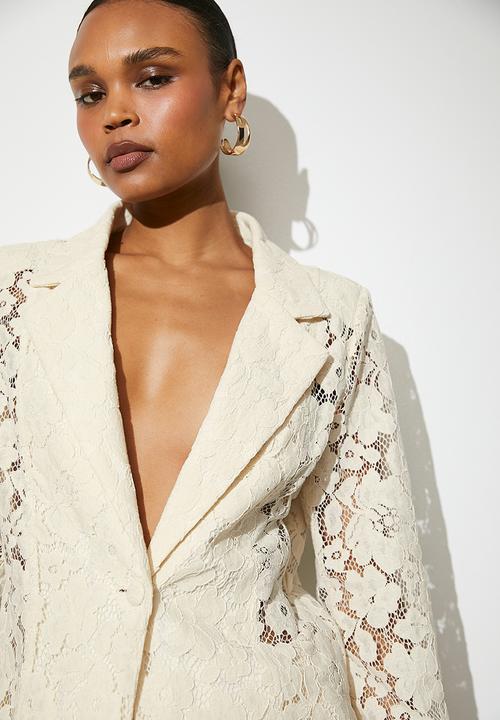 VELVET - Co-ord lace blazer - white
