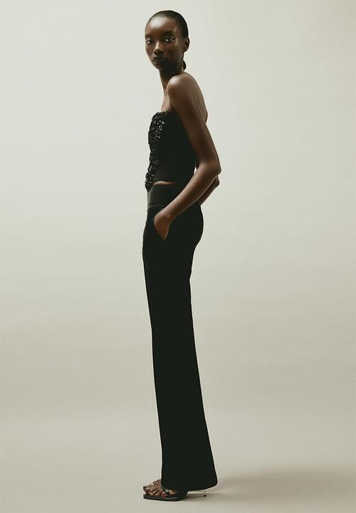 H&M - H&M STUDIO:  Lingerie-detail wool-blend trousers - black