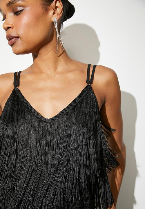 VELVET - Fringe cropped cami - black