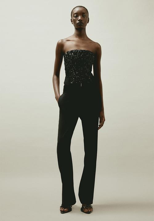 H&M - H&M STUDIO:  Lingerie-detail wool-blend trousers - black