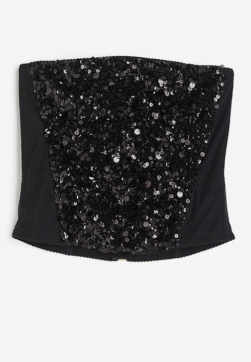 H&M - H&M STUDIO: Sequined bustier top - black
