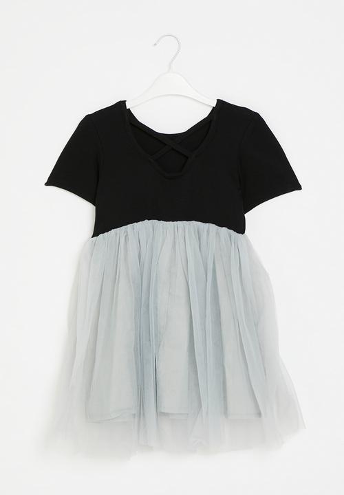 Pop Candy - Dress with mesh detail - black & grey