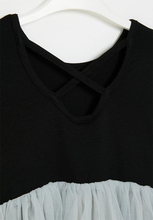 Pop Candy - Dress with mesh detail - black & grey