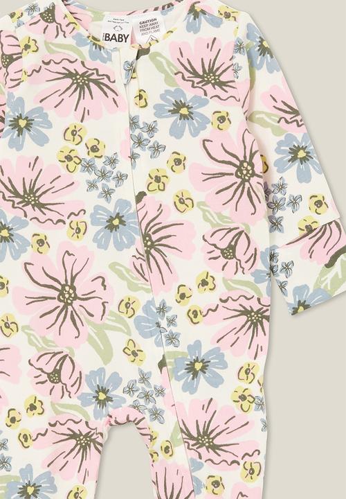 Cotton On - The long sleeve zip romper - vanilla/shae floral