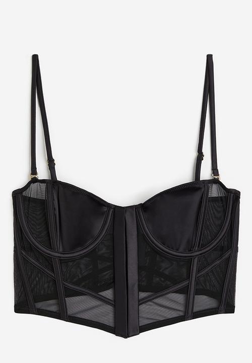 H&M - H&M Studio: Satin and mesh bustier - black