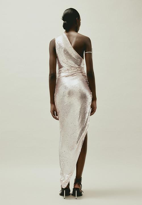 H&M - H&M Studio: Sequined one-shoulder dress - light beige