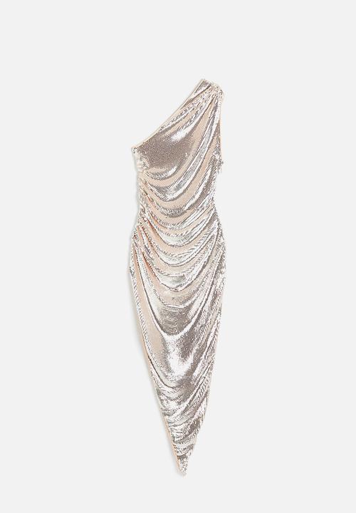 H&M - H&M Studio: Sequined one-shoulder dress - light beige