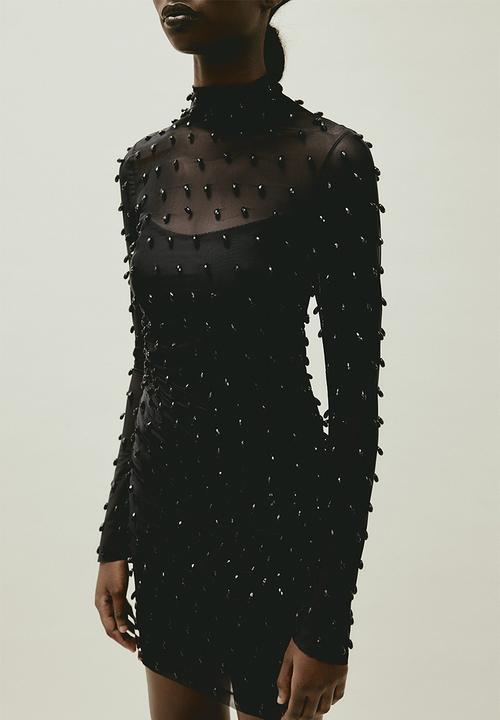 H&M - H&M STUDIO: Sheer beaded dress - black