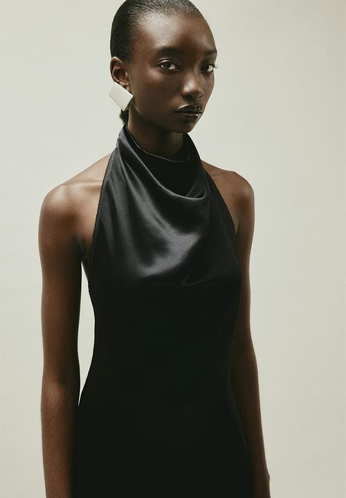H&M - H&M STUDIO: Silk-blend halterneck dress - black