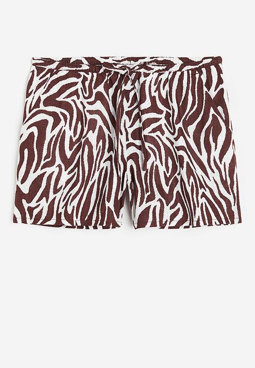 H&M - Linen-blend pull-on shorts - dark brown zebra print