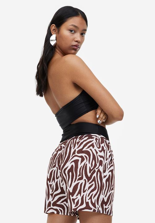 H&M - Linen-blend pull-on shorts - dark brown zebra print