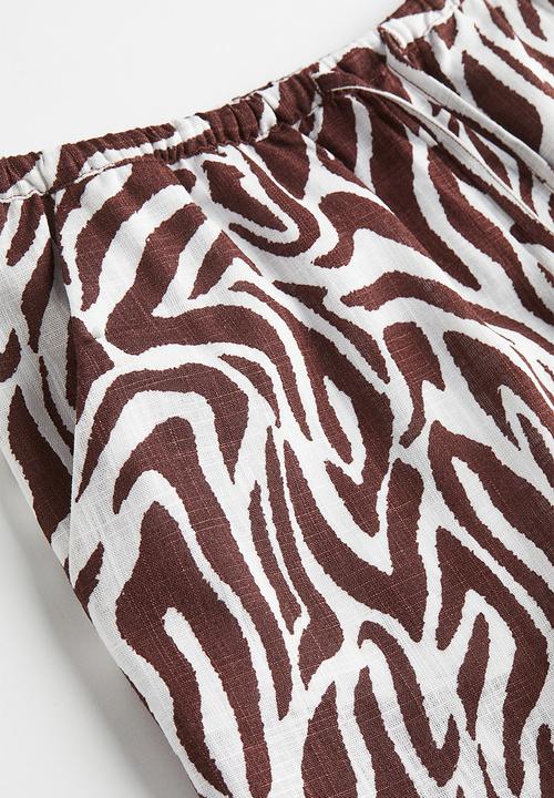 H&M - Linen-blend pull-on shorts - dark brown zebra print