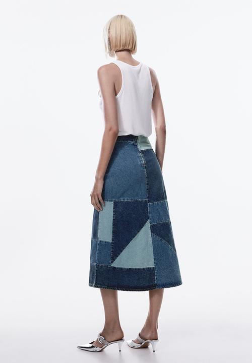 MANGO - Skirt saige - open-blue