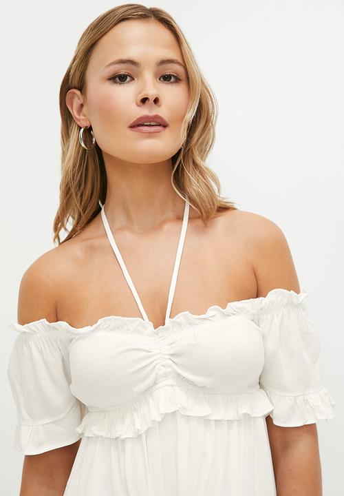 Trendyol - Mini carmen collar dress - ecru