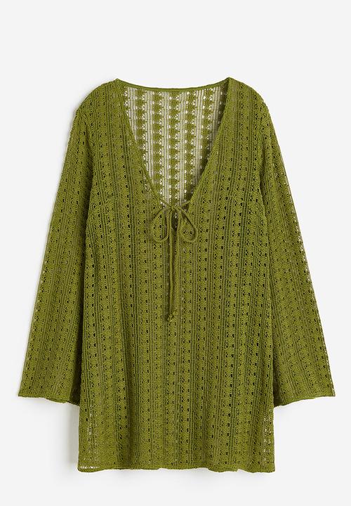 H&M - Crochet-look beach kaftan - olive green